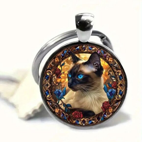 Stainless Steel SIAMESE CAT Keyring Keychain Accessory - Picture 1 of 7